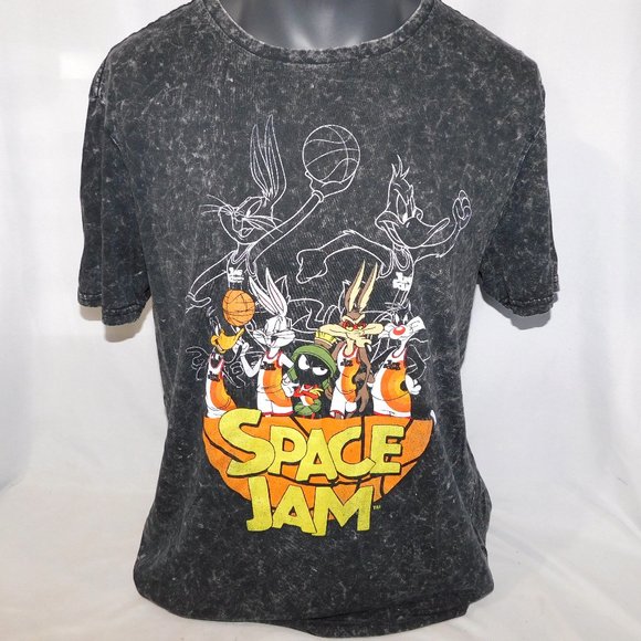 Space Jam A New Legacy Looney Tunes Black Acid Wash T Shirt Mens L - Picture 1 of 7